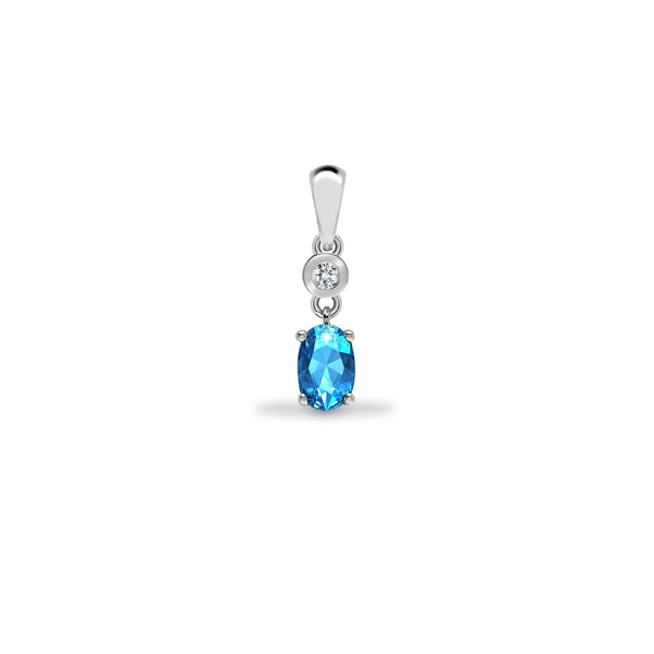 Diamond Ring - 9ct White Dia-4pts Saph-65pts Drop Pendant - by Hearts Forever Jewellers