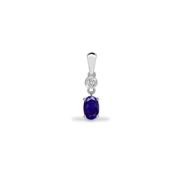 Diamond Ring - 9ct White Dia-4pts Saph-65pts Drop Pendant - by Hearts Forever Jewellers