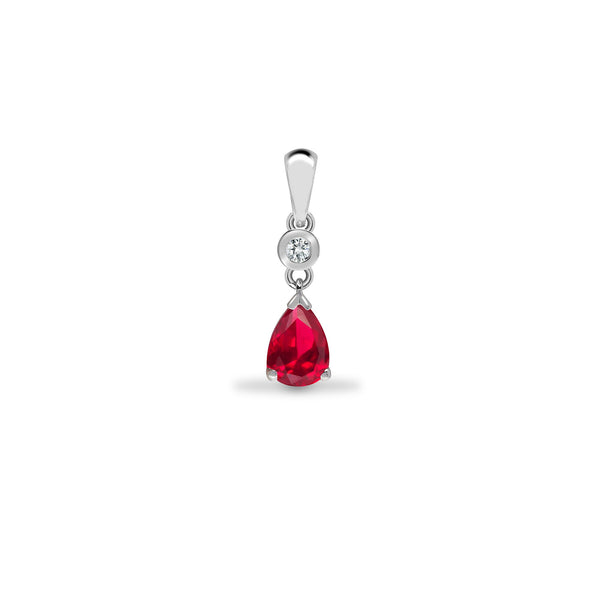 Diamond Ring - 9ct White Dia-4pts Ruby-66pts Drop Pendant - by Hearts Forever Jewellers