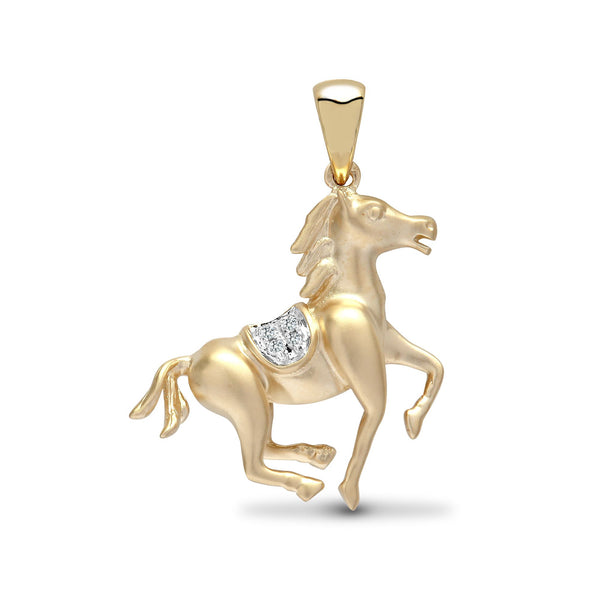 Diamond Necklace - 9ct Yellow 1pt Natural Diamond Horse Pendant - by Hearts Forever Jewellers