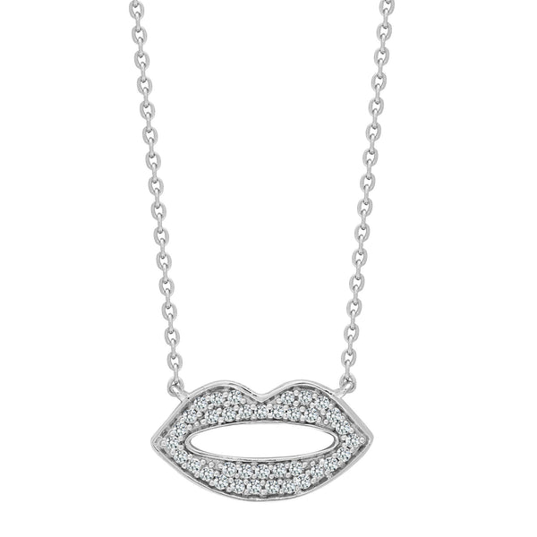 Diamond Necklace - 9ct White 15pts Natural Diamond Lips Pendant with 17" Chain - by Hearts Forever Jewellers