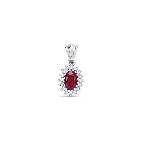 0.12ct Necklace - 9ct White Gold Natural Diamond And Ruby Pendant - by Hearts Forever Jewellers