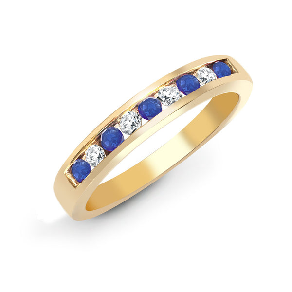 9k Rose Gold Round Ring - 9ct Yellow Gold Natural Diamond 14pts & Sapphire 26pts Channel Set Half Eternity Ring - by Hearts Forever Jewellers