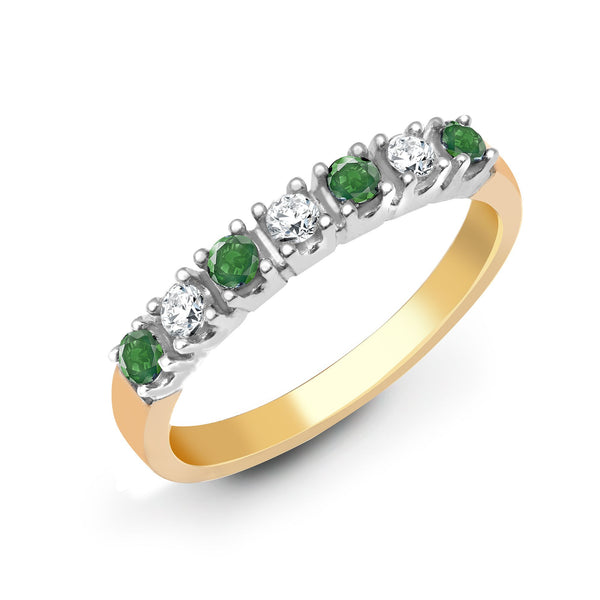 9k Rose Gold 0.15ct Ring - 9ct Yellow Gold Natural Diamond 15pts & Emerald 20pts Half ET Ring - by Hearts Forever Jewellers