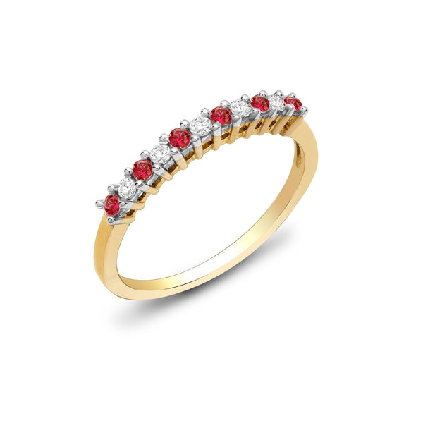 9k Rose Gold Round Ring - 9ct Yellow Gold Natural Diamond 10pts & Ruby 15pts Half Eternity Ring - by Hearts Forever Jewellers
