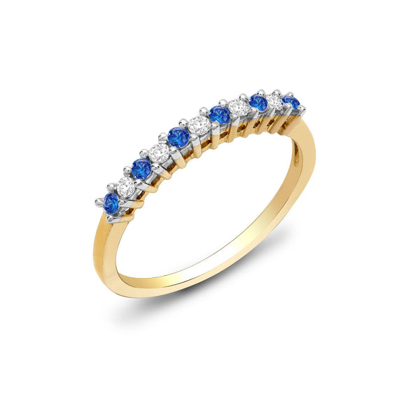 9k Rose Gold Round Ring - 9ct Yellow Gold Natural Diamond 10pts & Sapphire 15pts Half Eternity Ring - by Hearts Forever Jewellers