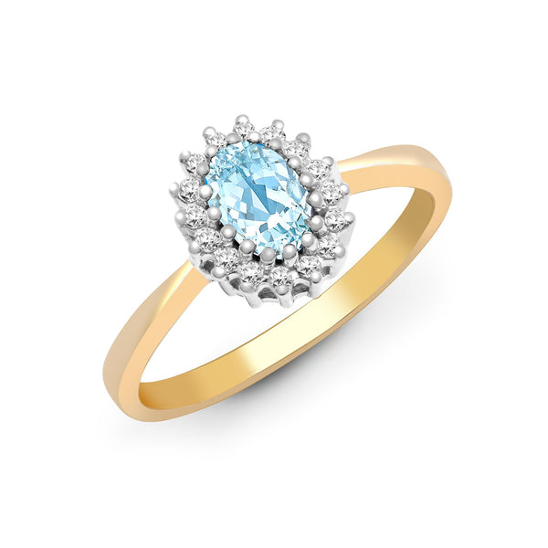 9k Rose Gold 0.12ct Ring - 9ct Yellow Gold Natural Diamond 12pts & Blue Topaz 57pts Ring - by Hearts Forever Jewellers