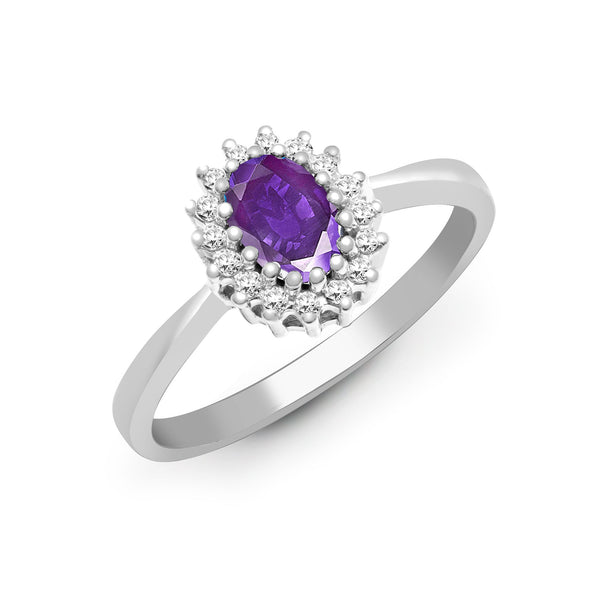 9k Rose Gold 0.12ct Ring - 9ct White Gold Natural Diamond 12pts & Amethyst 44pts Ring - by Hearts Forever Jewellers