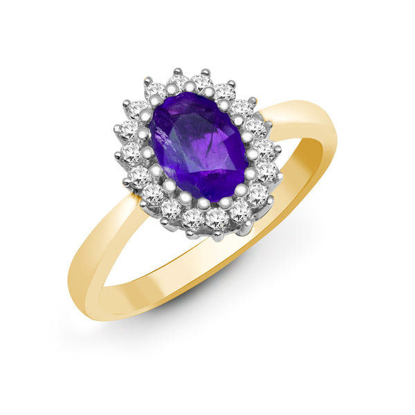 9k Rose Gold 0.23ct Ring - 9ct Yellow Gold Natural Diamond 23pts & Amethyst 70pts Ring - by Hearts Forever Jewellers
