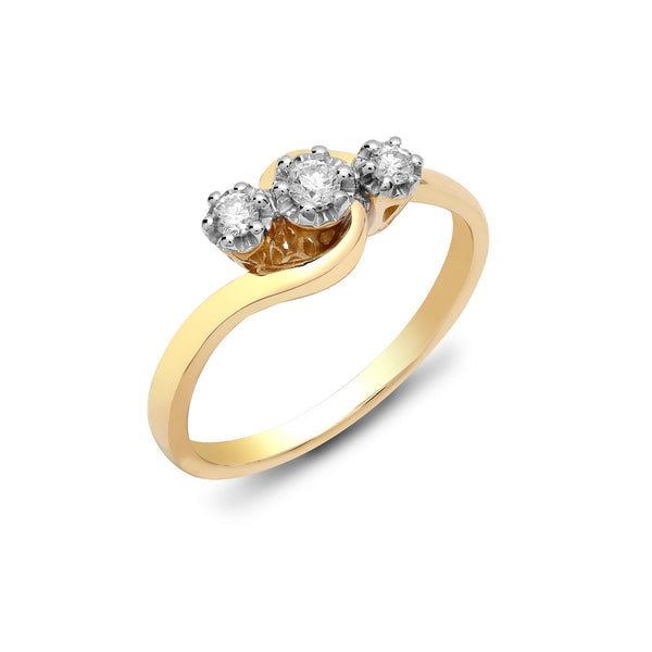 9k Rose Gold 0.25ct Ring - 9ct Yellow Gold Trilogy Natural Diamond Ring - by Hearts Forever Jewellers