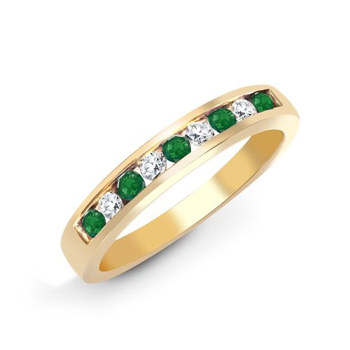 9k Rose Gold Round Ring - 9ct Yellow Gold Natural Diamond 14pts & Emerald 26pts Channel Set Half Eternity Ring - by Hearts Forever Jewellers
