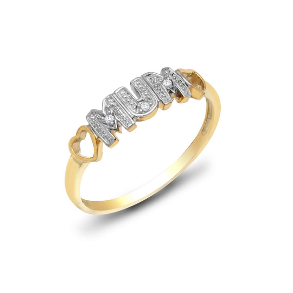 9k Rose Gold 0.02ct Ring - 9ct Yellow Gold Natural Diamond 'Mum' Ring - by Hearts Forever Jewellers