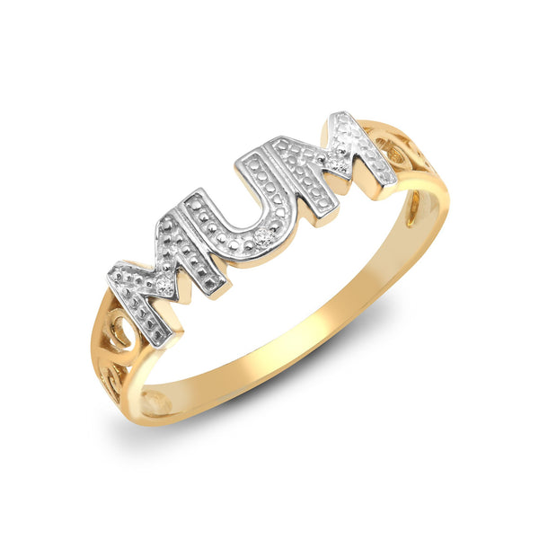 9k Rose Gold 0.02ct Ring - 9ct Yellow Gold Natural Diamond 'Mum' Ring - by Hearts Forever Jewellers