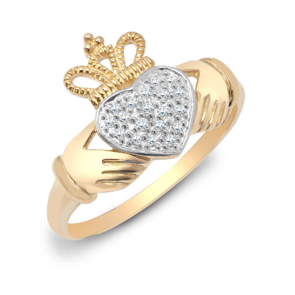 9k Rose Gold 0.10ct Ring - 9ct Yellow Gold Natural Diamond Claddagh Ring - by Hearts Forever Jewellers