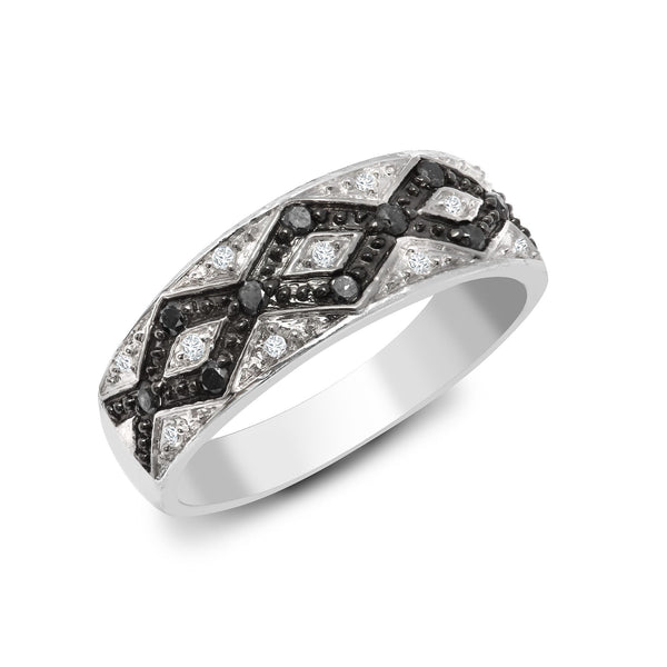 9k Rose Gold 0.08ct Ring - 9ct White Gold Natural Diamond And Black Natural Diamond Ring - by Hearts Forever Jewellers