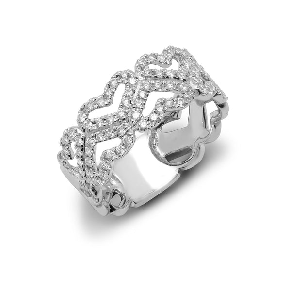 9k Rose Gold Ring - 9ct White 2 Row Hearts Ring - by Hearts Forever Jewellers