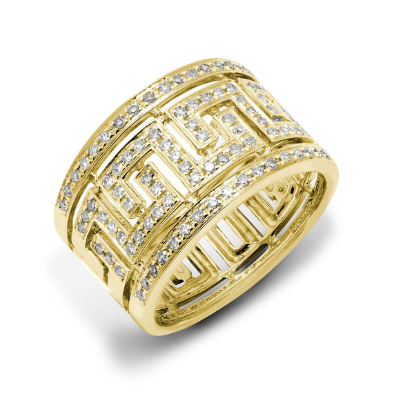 9k Rose Gold Diamond Ring - 9ct Yellow 0.50 Natural Diamond Greek Key Style Ring - by Hearts Forever Jewellers