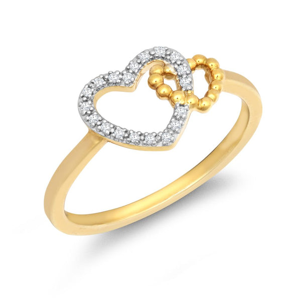 9k Rose Gold 0.05ct Ring - 9ct Yellow Gold 0.05cts Natural Diamond Double Heart Ring - by Hearts Forever Jewellers