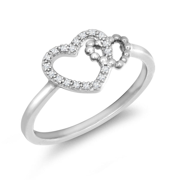 9k Rose Gold 0.05ct Ring - 9ct White Gold 0.05cts Natural Diamond Double Heart Ring - by Hearts Forever Jewellers