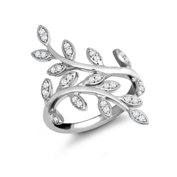 9k Rose Gold 0.25ct Ring - 9ct White Gold 0.25cts Natural Diamond Leaf Ring - by Hearts Forever Jewellers