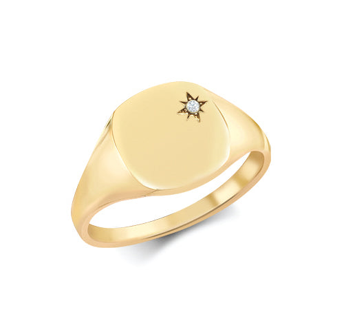 9k Rose Gold 0.03ct Ring - 9ct Yellow Gold 0.03cts Diamonds Star-set Cushion Signet Ring - by Hearts Forever Jewellers