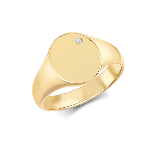 9k Rose Gold 0.03ct Ring - 9ct Yellow Gold 0.03cts Diamonds Flush-set Oval Signet Ring - by Hearts Forever Jewellers