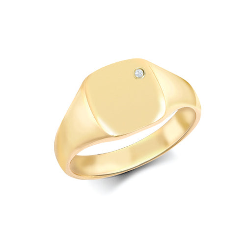 9k Rose Gold 0.03ct Ring - 9ct Yellow Gold 0.03cts Diamonds Flush-set Cushion Signet Ring - by Hearts Forever Jewellers