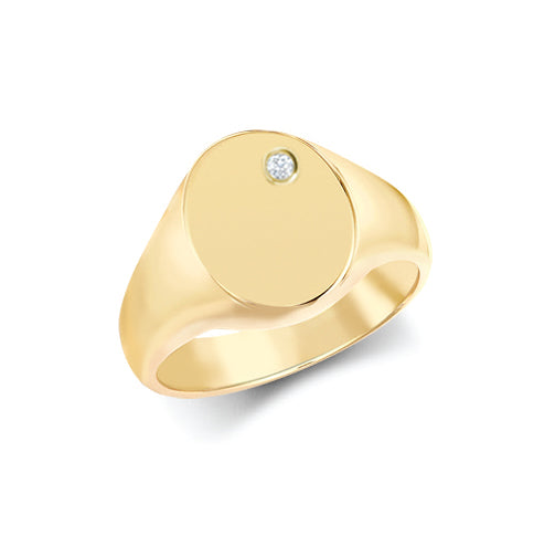 9k Rose Gold 0.06ct Ring - 9ct Yellow Gold 0.06cts Diamonds Flush-set Oval Signet Ring - by Hearts Forever Jewellers