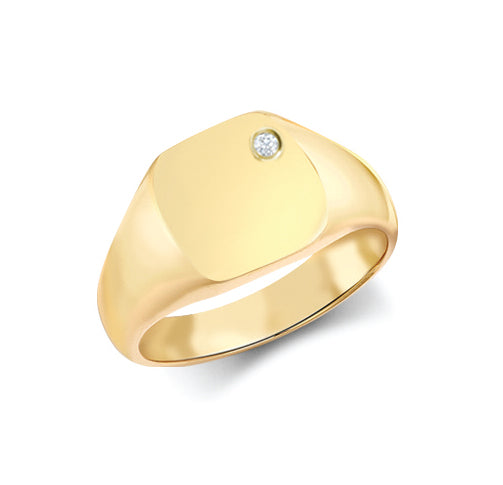 9k Rose Gold 0.06ct Ring - 9ct Yellow Gold 0.06cts Diamonds Flush-set Cushion Signet Ring - by Hearts Forever Jewellers