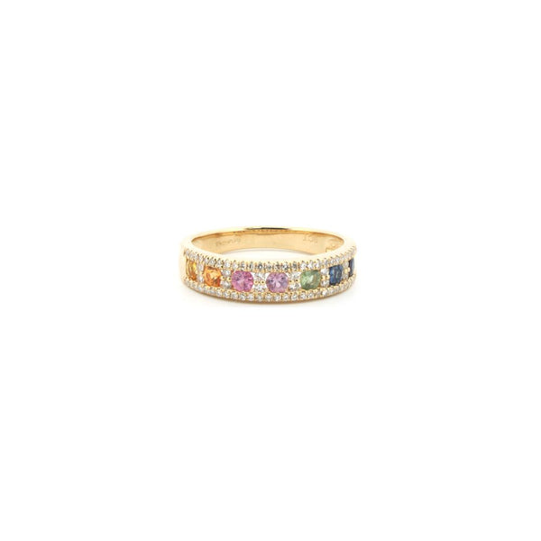 9k Rose Gold 0.25ct Ring - 9ct Yellow 0.25ct Dia, 0.62ct Rainbow Saph Ring - by Hearts Forever Jewellers