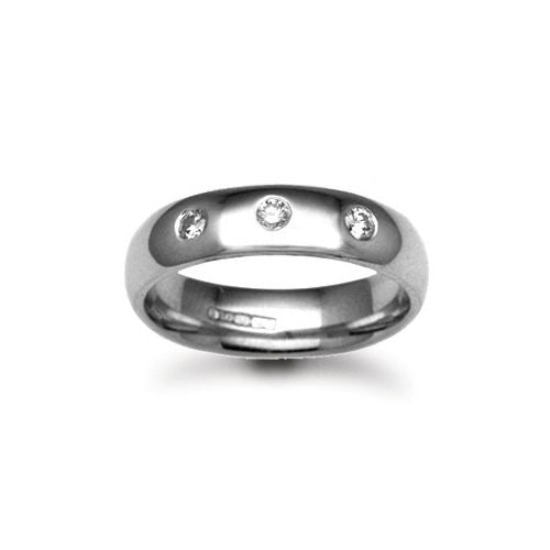 9k White Gold Diamond Ring - 9ct Gold White Natural Diamond Rubover set Wedding Ring - by Hearts Forever Jewellers