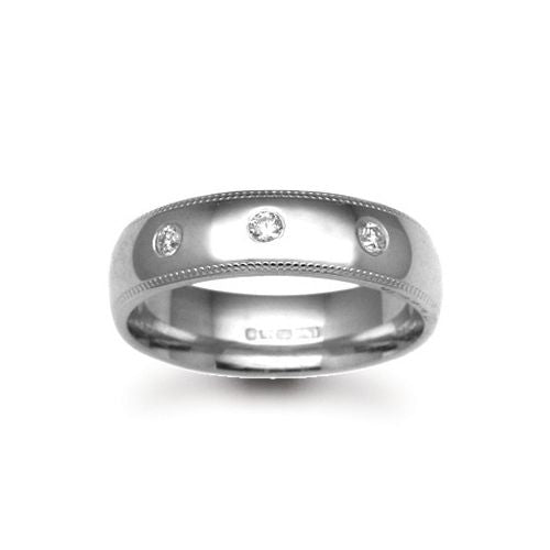 9k White Gold Diamond Ring - 9ct Gold White Natural Diamond Rubover set Wedding Ring - by Hearts Forever Jewellers