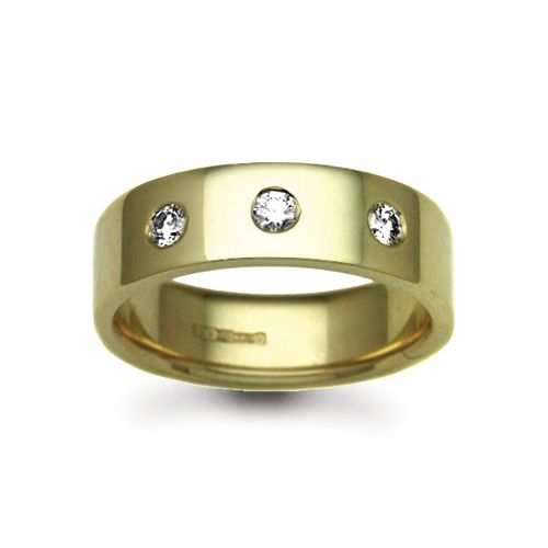 9k White Gold Diamond Ring - 9ct Gold Yellow Natural Diamond Rubover set Wedding Ring - by Hearts Forever Jewellers