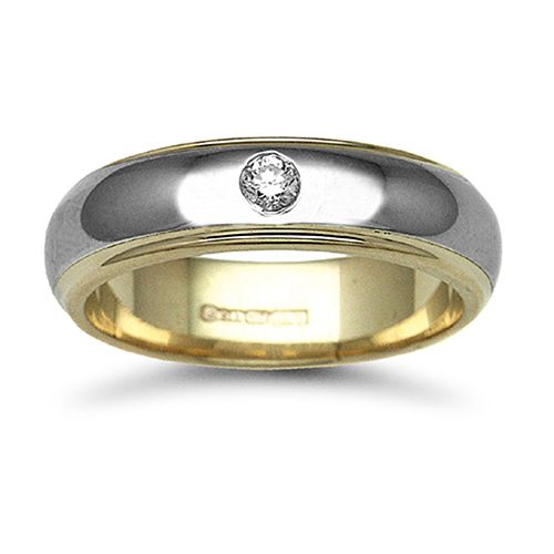9k White Gold 0.10ct Ring - 9ct Gold 2 Colour Natural Diamond Rubover set Wedding Ring - by Hearts Forever Jewellers