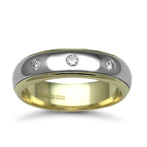 9k White Gold 0.15ct Ring - 9ct Gold 2 Colour Natural Diamond Rubover set Wedding Ring - by Hearts Forever Jewellers