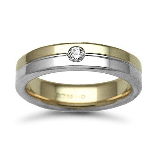 9k White Gold 0.10ct Ring - 9ct Gold 2 Colour Natural Diamond Rubover set Wedding Ring - by Hearts Forever Jewellers