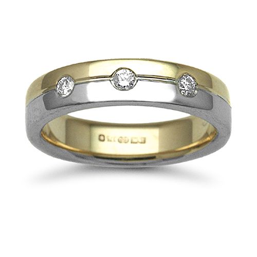 9k White Gold 0.15ct Ring - 9ct Gold 2 Colour Natural Diamond Rubover set Wedding Ring - by Hearts Forever Jewellers