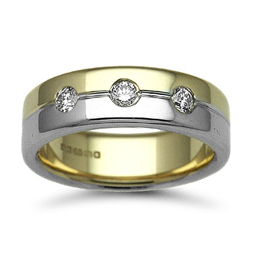 9k White Gold 0.30ct Ring - 9ct Gold 2 Colour Natural Diamond Rubover set Wedding Ring - by Hearts Forever Jewellers