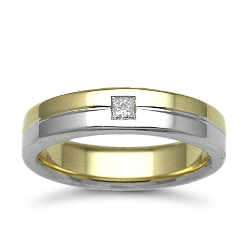 9k White Gold 0.06ct Ring - 9ct Gold 2 Colour Natural Diamond Rubover set Wedding Ring - by Hearts Forever Jewellers