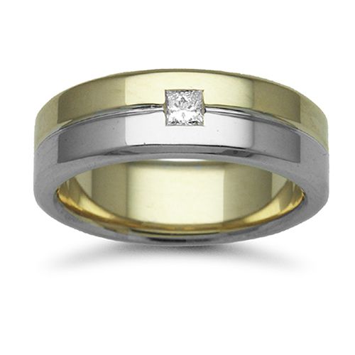 9k White Gold 0.10ct Ring - 9ct Gold 2 Colour Natural Diamond Rubover set Wedding Ring - by Hearts Forever Jewellers