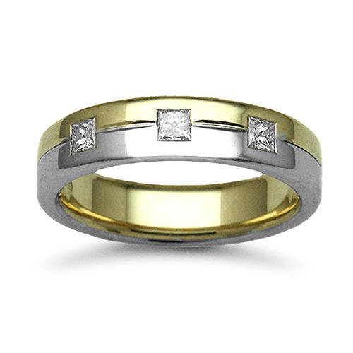 9k White Gold 0.18ct Ring - 9ct Gold 2 Colour Natural Diamond Rubover set Wedding Ring - by Hearts Forever Jewellers