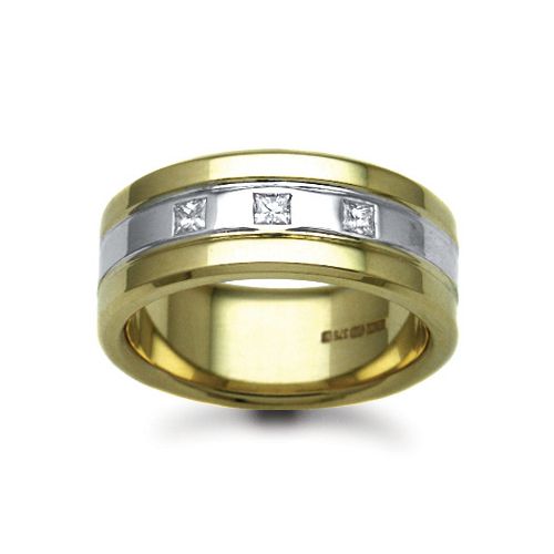9k White Gold 0.09ct Ring - 9ct Gold 2 Colour Natural Diamond Rubover set Wedding Ring - by Hearts Forever Jewellers