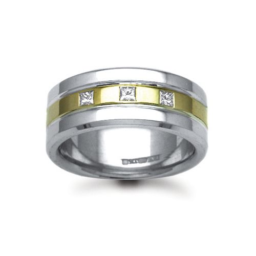 9k White Gold 0.09ct Ring - 9ct Gold 2 Colour Natural Diamond Rubover set Wedding Ring - by Hearts Forever Jewellers