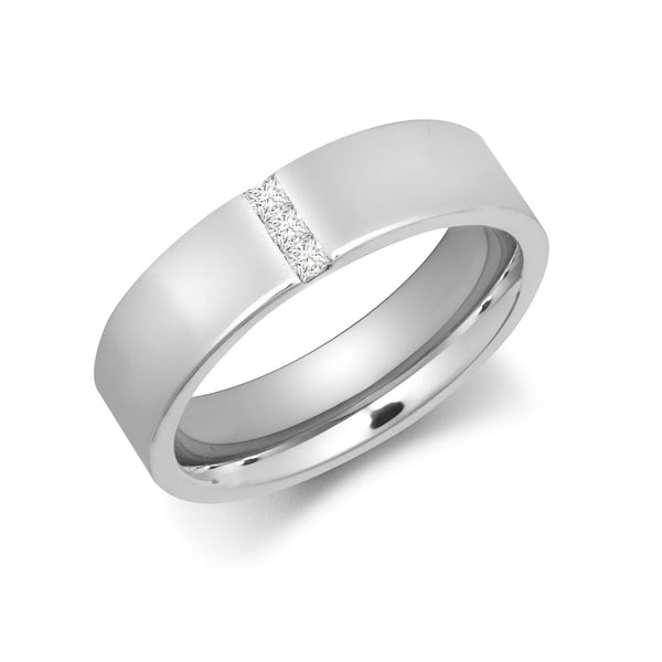 9k White Gold Square Ring - 9ct Gold White Natural Diamond Rubover set Wedding Ring - by Hearts Forever Jewellers