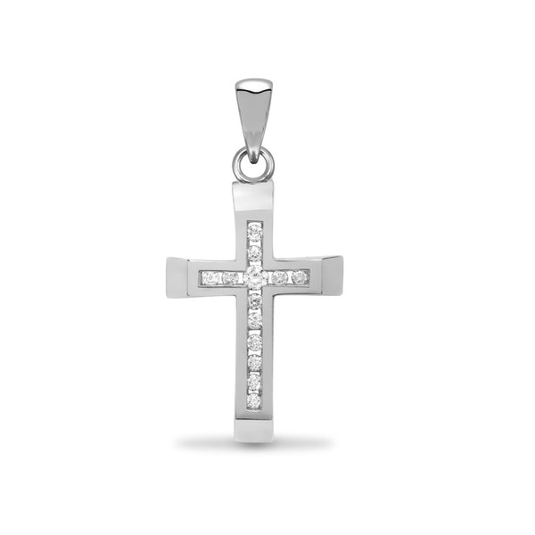 0.12ct Necklace - 9ct White Gold Natural Diamond Cross - by Hearts Forever Jewellers