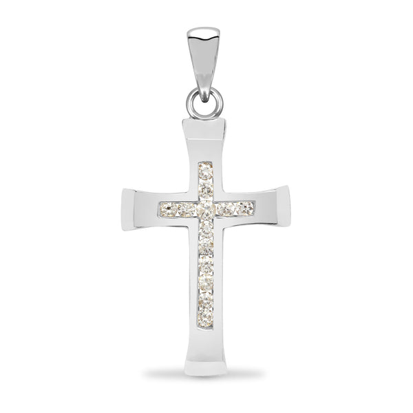 0.12ct Necklace - 9ct White Gold Natural Diamond Cross - by Hearts Forever Jewellers