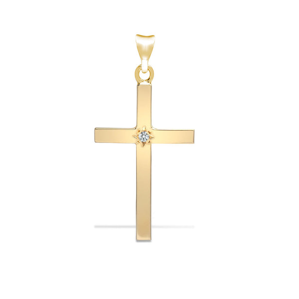 0.03ct Necklace - 9ct Yellow Gold Natural Diamond Cross - by Hearts Forever Jewellers