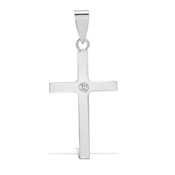0.03ct Necklace - 9ct White Gold Natural Diamond Cross - by Hearts Forever Jewellers