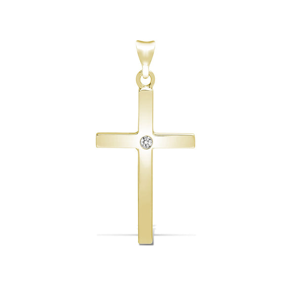 Diamond Necklace - 9ct Yellow 0.03ct Invisible Set Natural Diamond Cross - by Hearts Forever Jewellers