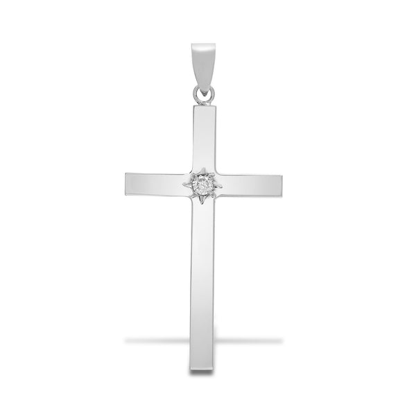 Diamond Necklace - 9ct White 0.03ct Star Set Natural Diamond Cross - by Hearts Forever Jewellers